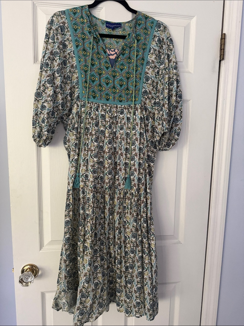 Ro’sGarden NWT Teal & Ivory Floral Boho Midi Dress